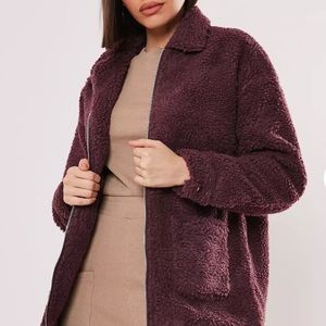 Misguided burgundy oversized teddy jacket